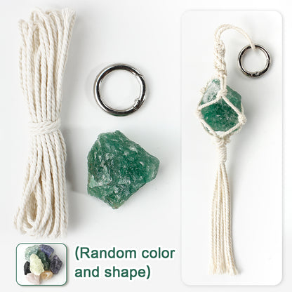1 Set Handmade Crystal Chip Keychain DIY Macraem Kit, Polyester Fiber Creative Craft Materials for Beginners
