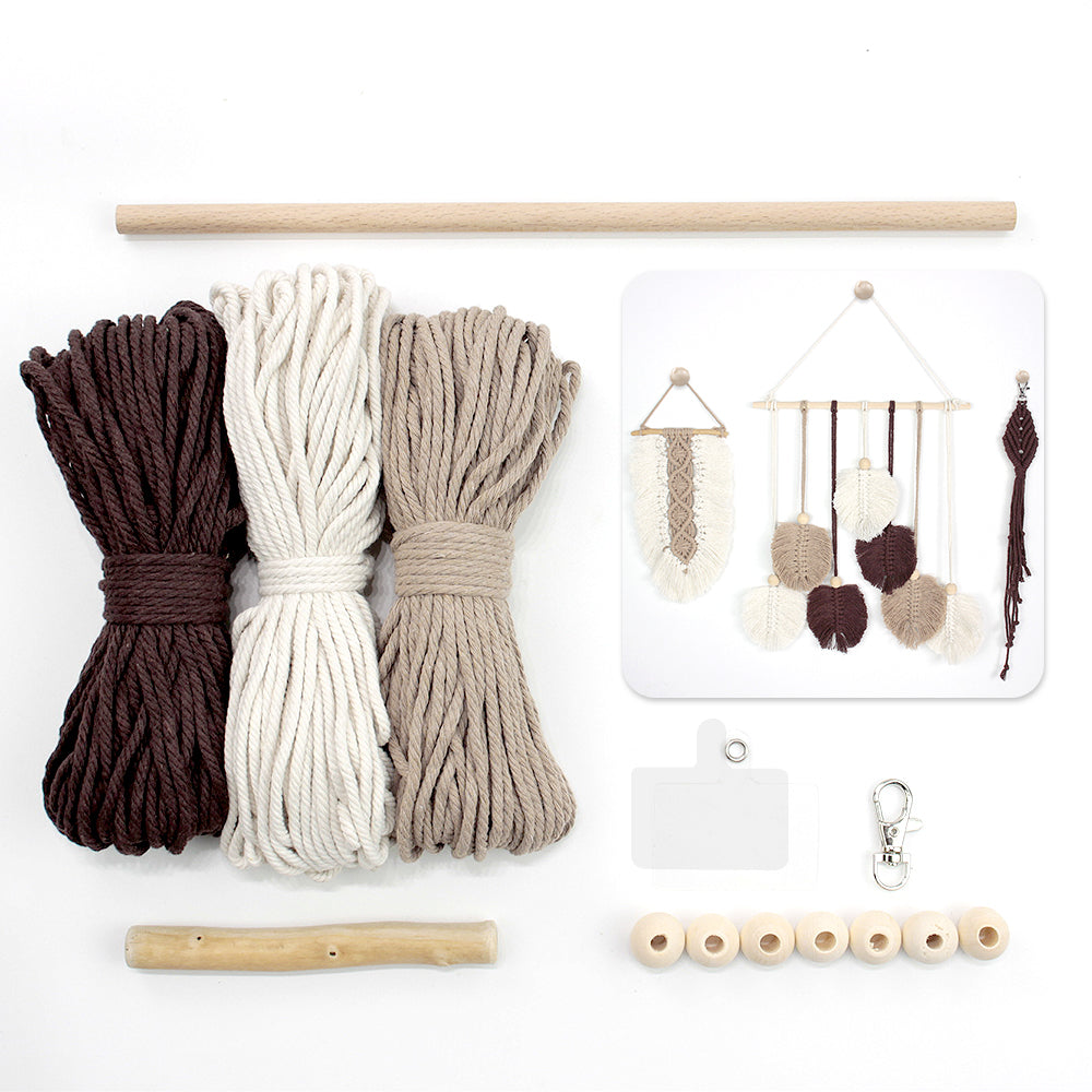 Macrame Kit 3pcs Leaf Set Weaving Kit | English Tutorials | Tapestry/Keychain | Bohemian Style | Beginner Weaving