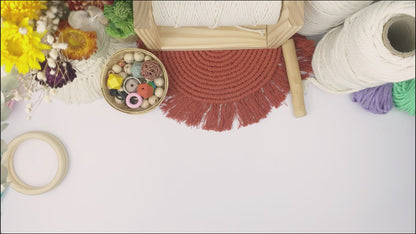 Macrame Kit Hollow Bag Weaving Kit | Dopamine Colors | Wooden Ring Handle | Commute/Outing Use | Beginner-Friendly