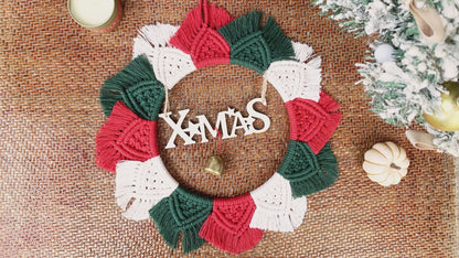 Christmas Wreath Weaving Kit Macrame Kit | Letter Wood Piece+Bell | Reusable | Holiday DIY Gift | Beginner-Suitable | Home Holiday Decor | Beginner-Friendly