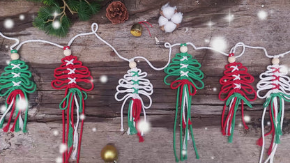 Macrame Kit Christmas Tassel Tree Banner DIY Set - Beginner-Friendly, Layered Coil Design, Home Living Room/Christmas Tree Decoration, Holiday Handmade Gift, Christmas Banner Decoration