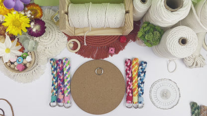 Macrame Kit: 4-strand Braid Keychain Weaving Craft Material Pack. 4 colored ropes (1.5m each, gradient/color contrast options). Includes tutorial, 1 key ring with spring clasp, 1 phone clip. For beginnersDIY enthusiasts. Use as keychain, phone pendant