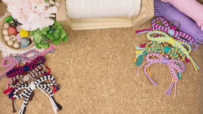 Bow Keychain Weaving Craft Material Pack Macrame Kit - High-quality Polyester Rope (2 meters each in 2 colors) with Tutorial, Key Ring with Spring Clasp, Phone Clip, Bohemian Style, Beginner-friendly