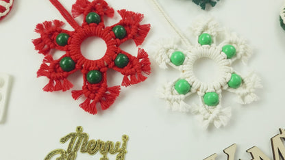 Wooden Bead Woven Snowflake Ornament Kit - Macrame Kit for Christmas Decoration, Car & Bag DIY Accessory&Holiday Decoration
