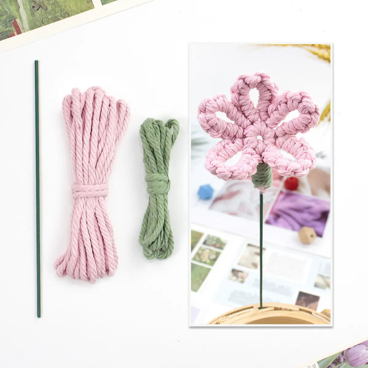 Macrame Kit for Beginners | Hand Woven Flower DIY Set with Weaving Tutorial