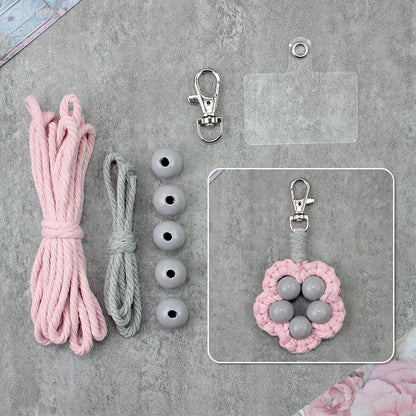 Wood Bead Flower Keychain Weaving Kit Macrame Kit | Multi-Colors | Cute Vitality | Bag Charm/Keychain | Beginner DIY Set