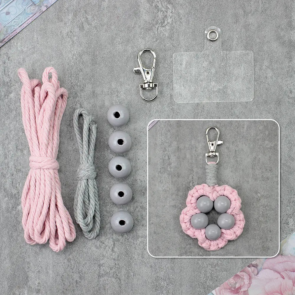 Macrame Kit for Beginners | DIY Wooden‑Bead Flower Macrame Keychain Craft Kit