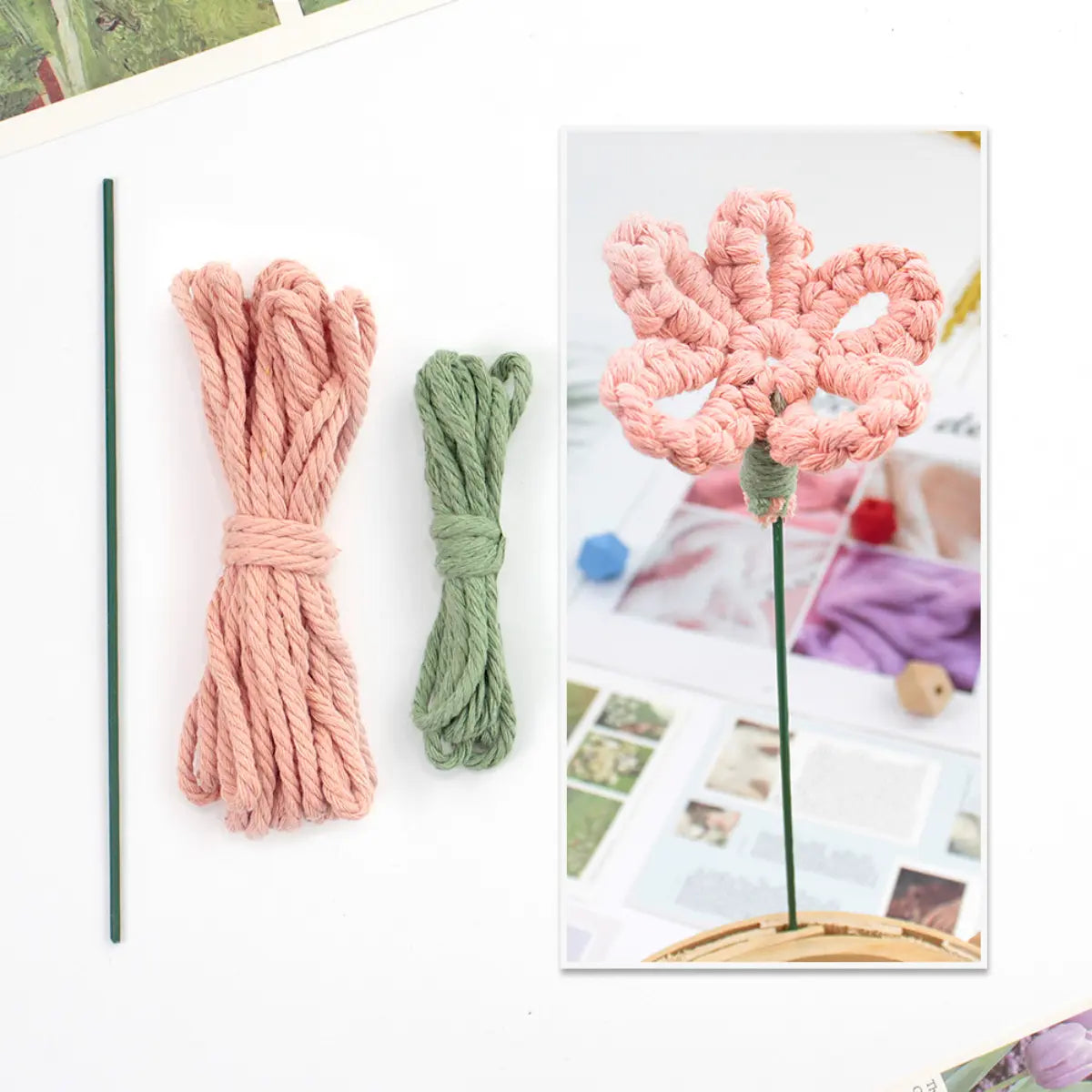 Macrame Kit for Beginners | Hand Woven Flower DIY Set with Weaving Tutorial
