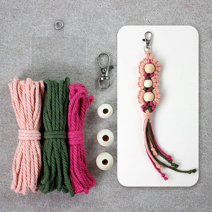Wood Bead Fringe Keychain Weaving Kit Macrame Kit | Multi-Colors | Exquisite Design | Phone Pendant/Keychain | Beginner DIY Set