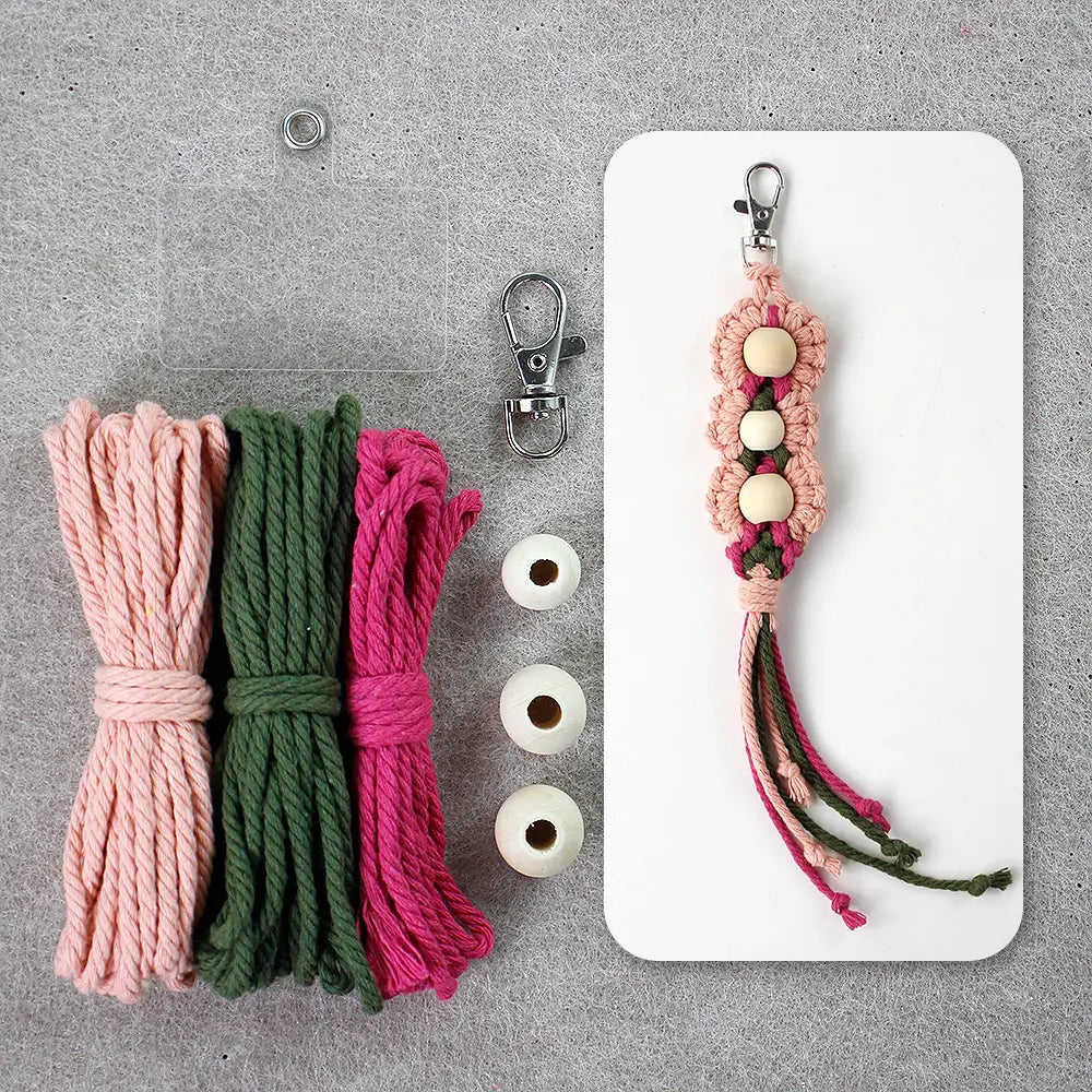 Macrame Kit for Beginners | DIY Wooden‑Bead Macrame Keychain Craft Kit