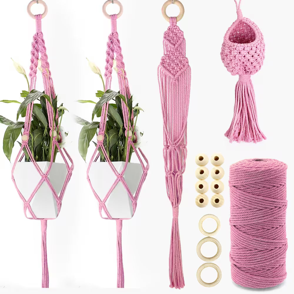 Macrame Kit for Beginners, Boho 4Pcs Plant Hanger DIY Kit for Home & Garden Decor