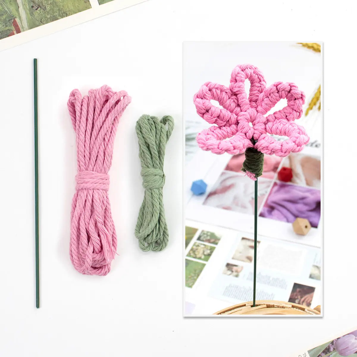 Macrame Kit for Beginners | Hand Woven Flower DIY Set with Weaving Tutorial