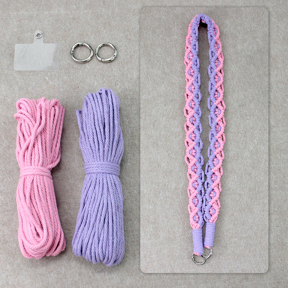 Macrame Kit Diagonal Curl Knot Phone Lanyard/Keychain Kit | Dopamine Contrast Colors | Camera Strap/Bag Strap | Beginner-Friendly