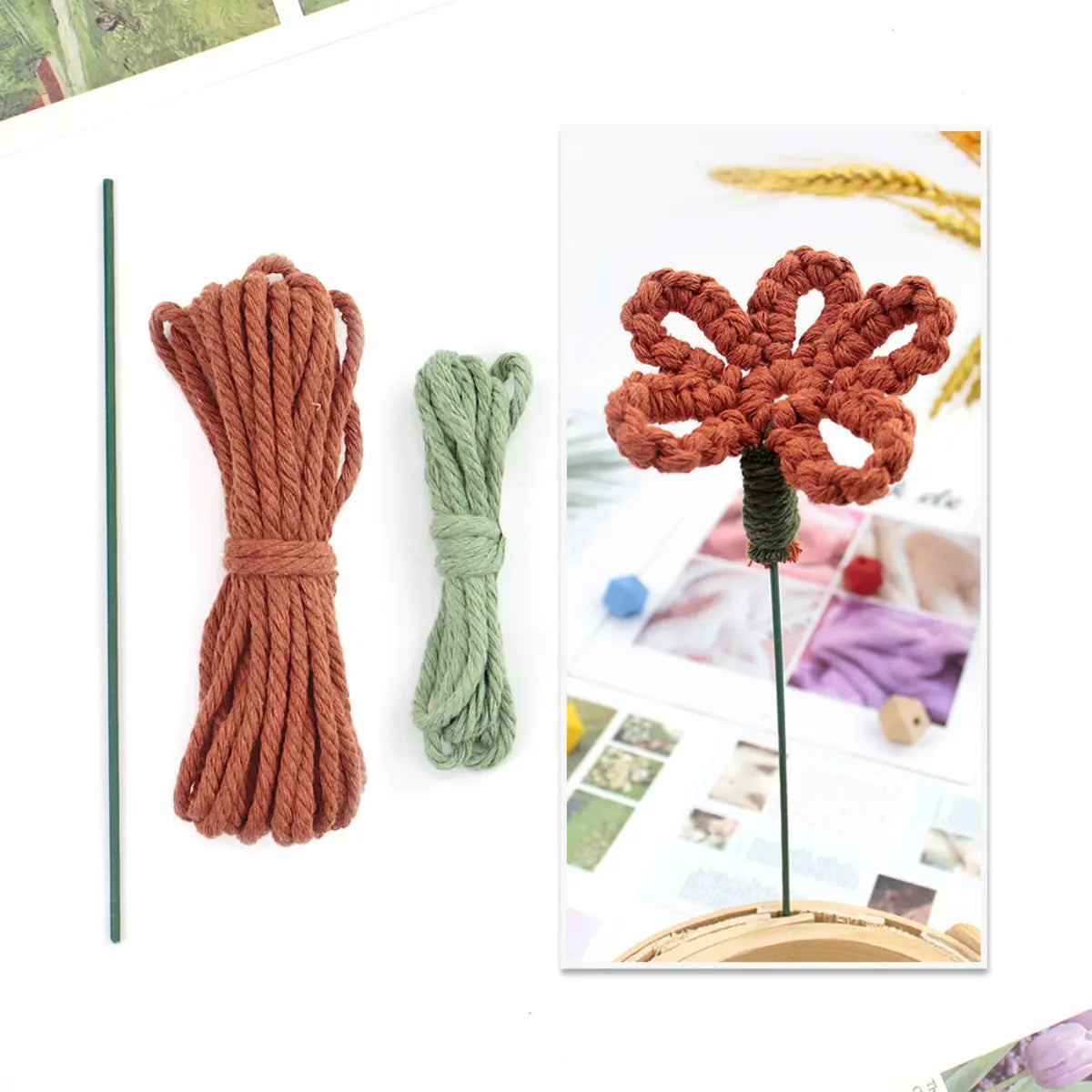 Macrame Kit for Beginners | Hand Woven Flower DIY Set with Weaving Tutorial