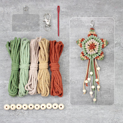 Macrame Kit 5-Pointed Star Keychain Weaving Kit | Multi-Colors |  Fringe + Wood Bead Decor | Wristband/Anti-Lost Strap | Beginner-Friendly