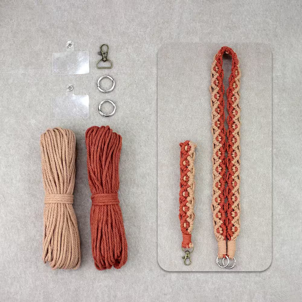 Macrame Kit for Beginners, Boho 2Pcs Square Knot Keychain & Lanyard DIY Kit