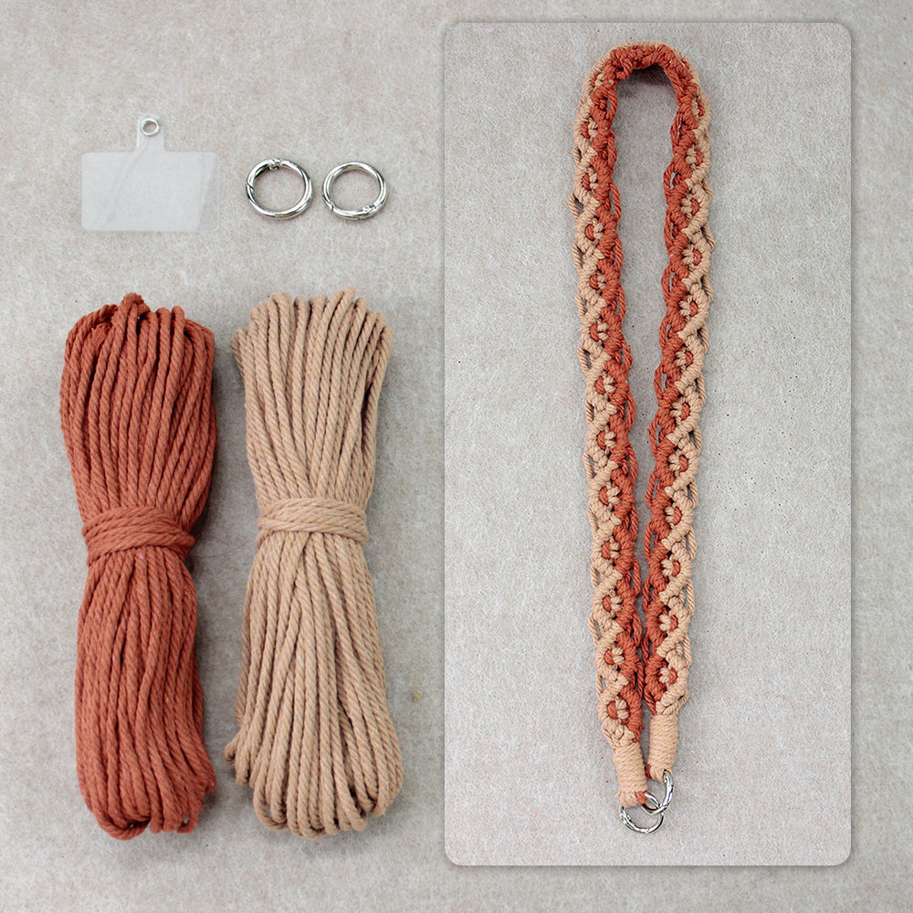 Macrame Kit Diagonal Curl Knot Phone Lanyard/Keychain Kit | Dopamine Contrast Colors | Camera Strap/Bag Strap | Beginner-Friendly