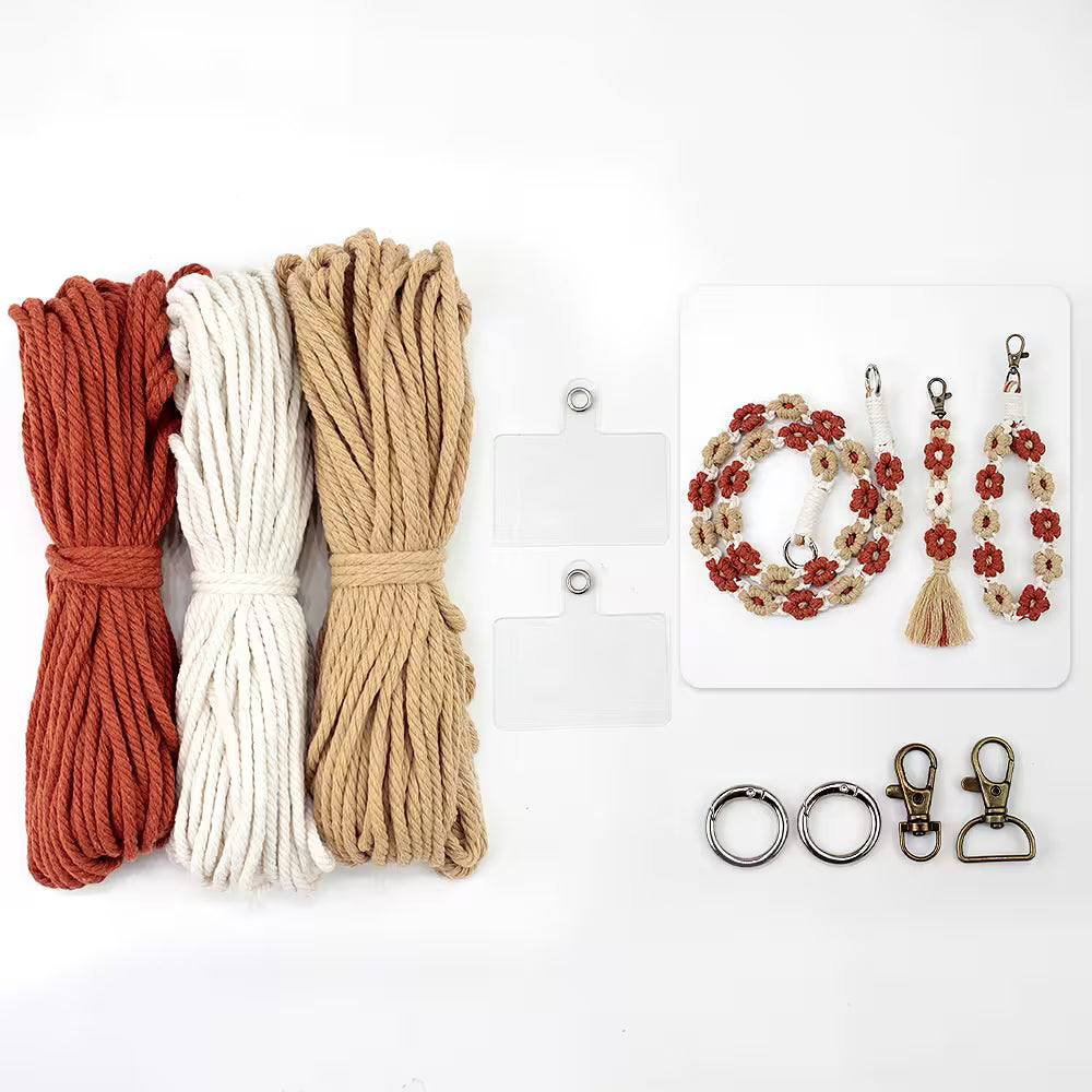 Macrame Kit for Beginners, Boho Daisy Macrame 3Pcs DIY Kit for Keychain & Handmade Gifts