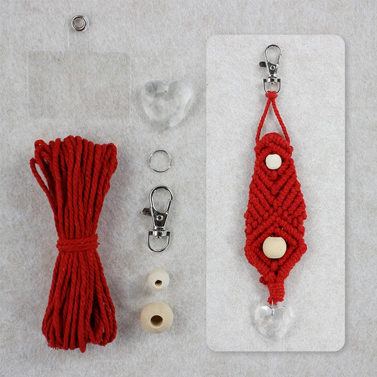 Macrame Kit for Beginners, Boho Heart‑Crystal Keychain Suncatcher DIY Kit, Vintage Car Party Decor