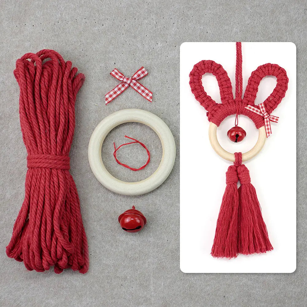 Macrame Kit for Beginners, Boho Rabbit Car Hanging DIY Craft Kit, Vintage Ethnic Ornament Making Set
