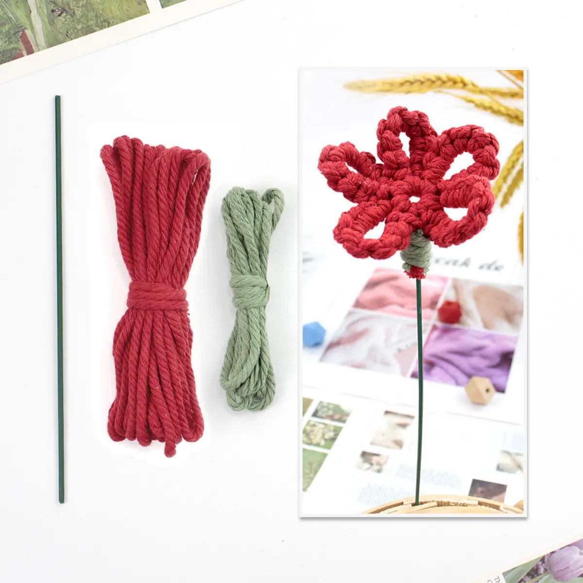 Macrame Kit for Beginners | Hand Woven Flower DIY Set with Weaving Tutorial