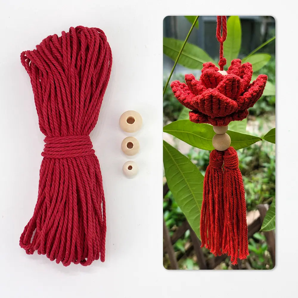 Macrame Kit for Beginners, Boho Lotus Hanging Ornament DIY Kit, Vintage Ethnic Hand‑Woven Craft Set