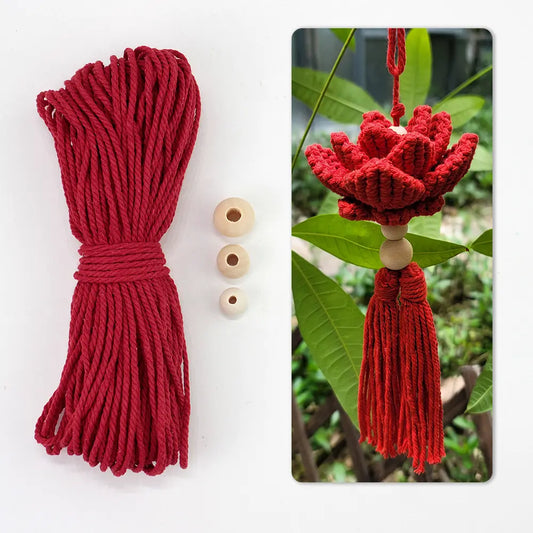 Macrame Kit for Beginners, Boho Lotus Hanging Ornament DIY Kit, Vintage Ethnic Hand‑Woven Craft Set