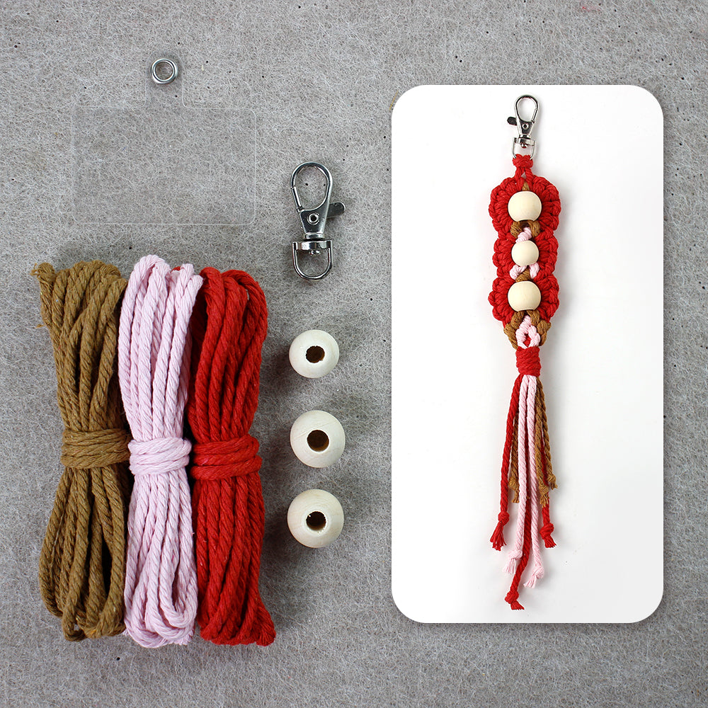 Wood Bead Fringe Keychain Weaving Kit Macrame Kit | Multi-Colors | Exquisite Design | Phone Pendant/Keychain | Beginner DIY Set