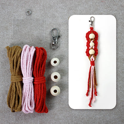 Wood Bead Fringe Keychain Weaving Kit Macrame Kit | Multi-Colors | Exquisite Design | Phone Pendant/Keychain | Beginner DIY Set