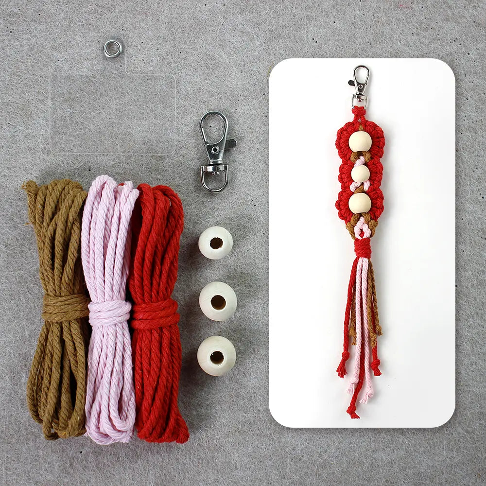 Macrame Kit for Beginners | DIY Wooden‑Bead Macrame Keychain Craft Kit