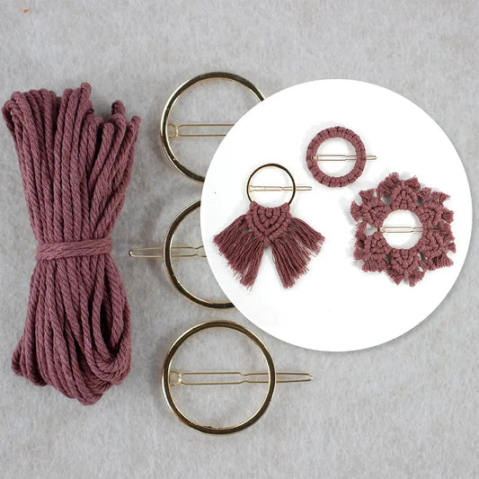 Macrame Kit for Beginners, Boho 3‑Pcs Hair Clips DIY Kit, Vintage Ethnic Hair Decor