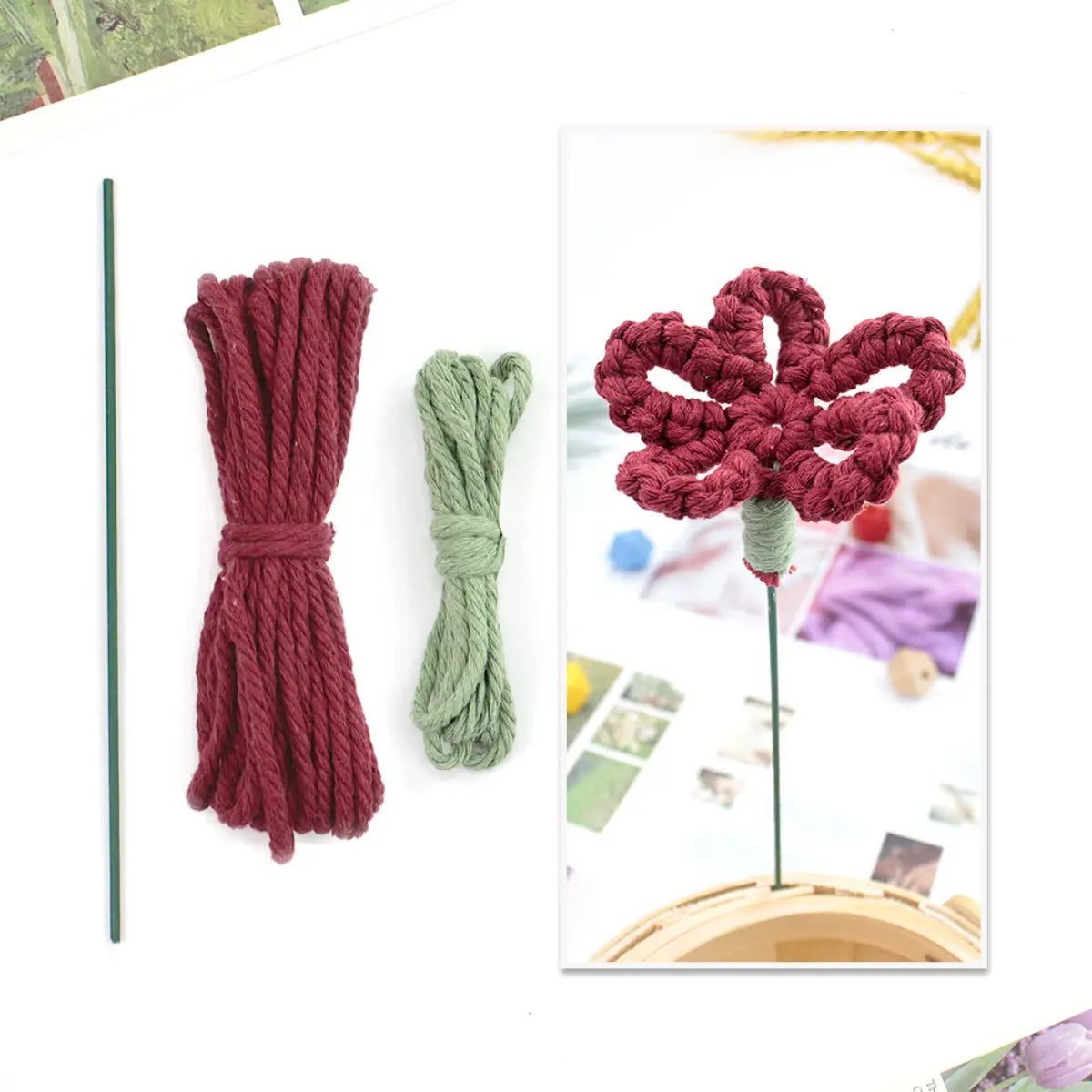 Macrame Kit for Beginners | Hand Woven Flower DIY Set with Weaving Tutorial