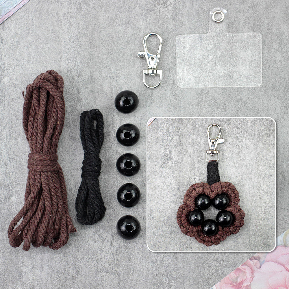 Wood Bead Flower Keychain Weaving Kit Macrame Kit | Multi-Colors | Cute Vitality | Bag Charm/Keychain | Beginner DIY Set