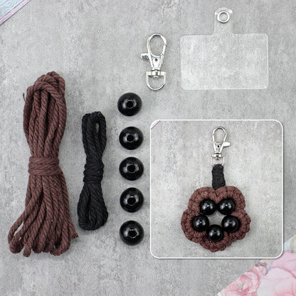 Wood Bead Flower Keychain Weaving Kit Macrame Kit | Multi-Colors | Cute Vitality | Bag Charm/Keychain | Beginner DIY Set