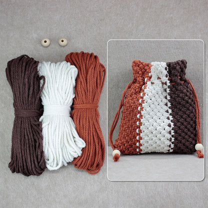 Macrame Kit Fortune Bag Storage Weaving Kit | 3-Color Patchwork | Drawstring Closure | Beginner-Friendly | Bead Accent | DIY Gift