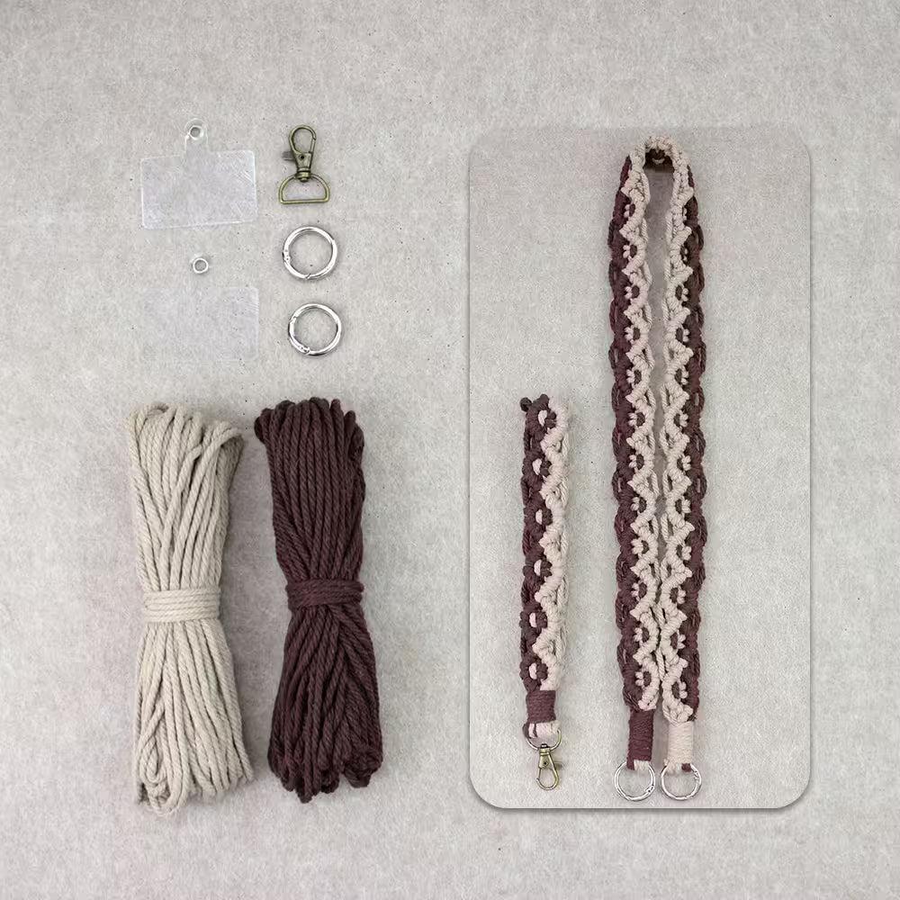 Macrame Kit for Beginners, Boho 2Pcs Square Knot Keychain & Lanyard DIY Kit