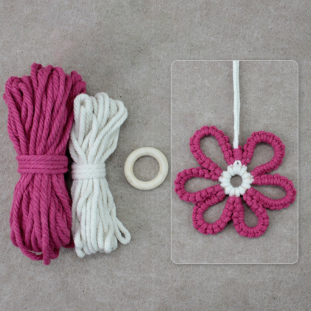 Six-Petal Flower Macrame DIY Kit - Polyester-Cotton Weaving Supplies with English Tutorial | Handmade Craft Set
