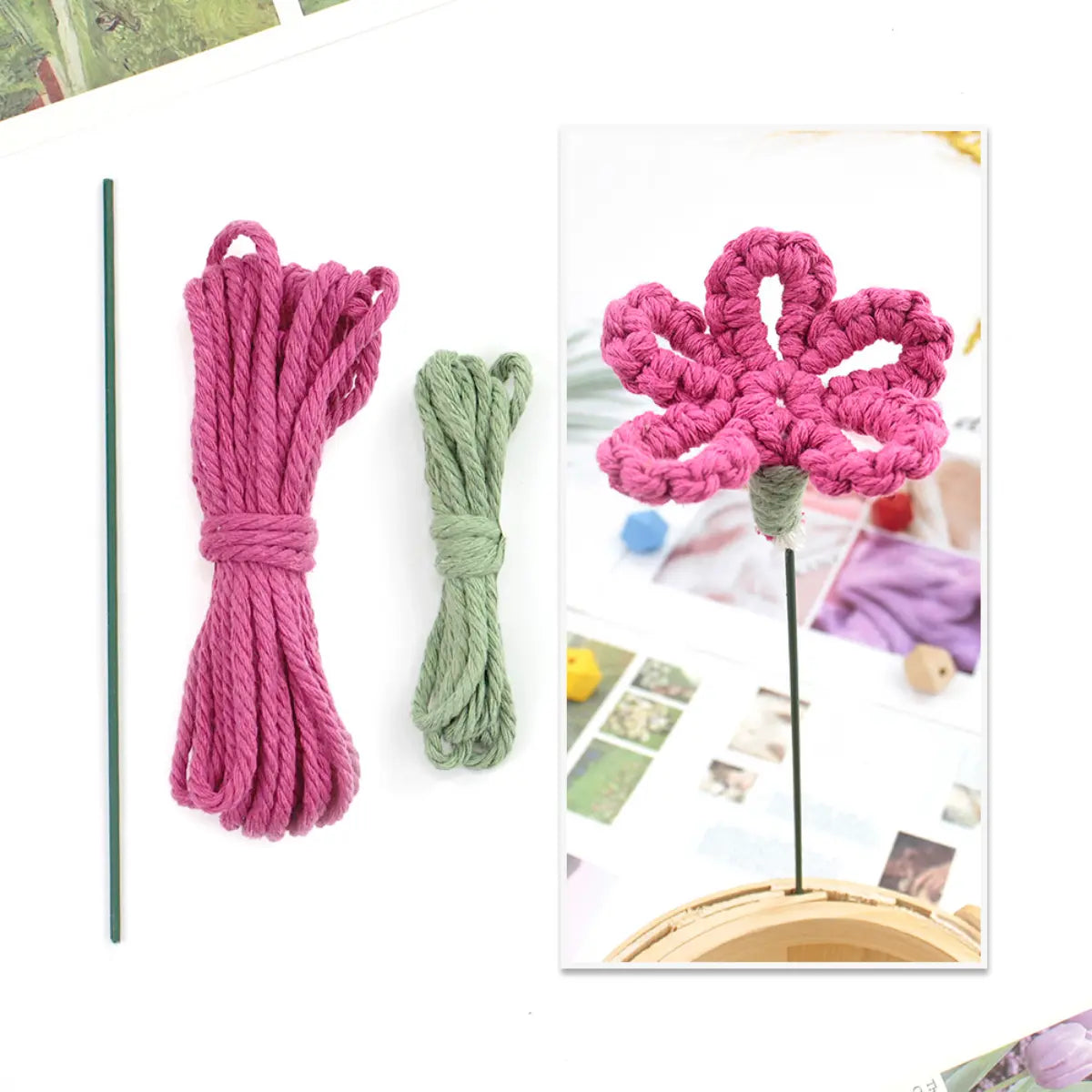 Macrame Kit for Beginners | Hand Woven Flower DIY Set with Weaving Tutorial