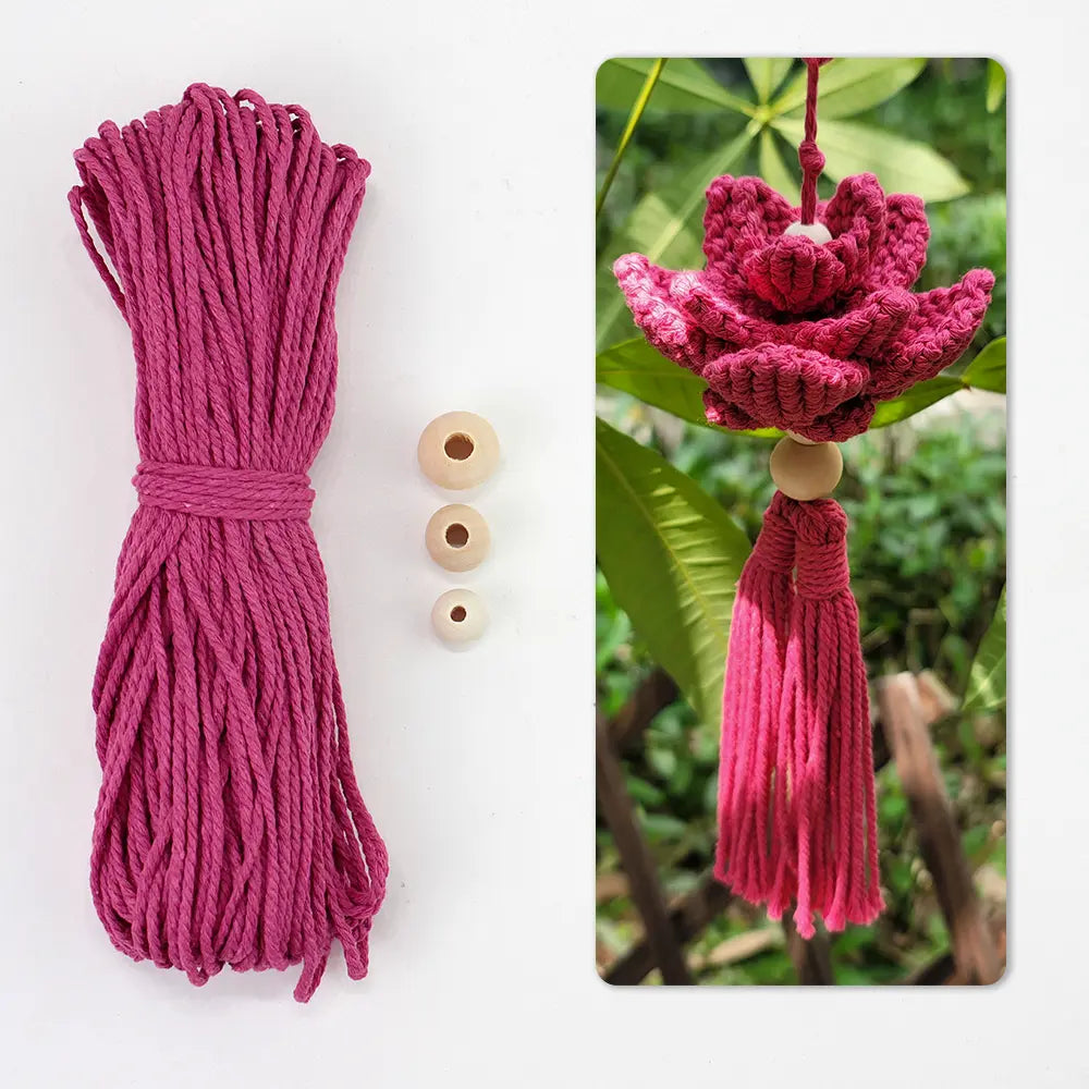 Macrame Kit for Beginners, Boho Lotus Hanging Ornament DIY Kit, Vintage Ethnic Hand‑Woven Craft Set