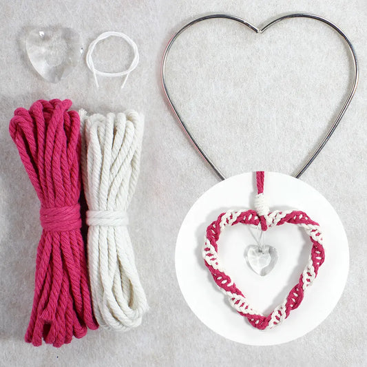 Macrame Kit for Beginners, Boho Heart‑Crystal Suncatcher DIY Kit, Vintage Valentine Car Decor