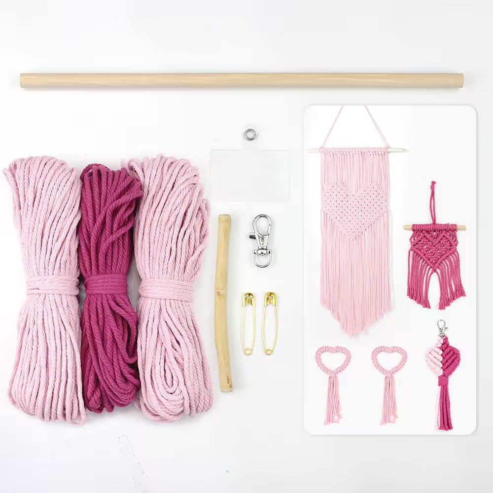 Macrame Kit for Beginners, Boho Heart DIY Craft Kit, Make 5 Heart Macrame Ornaments