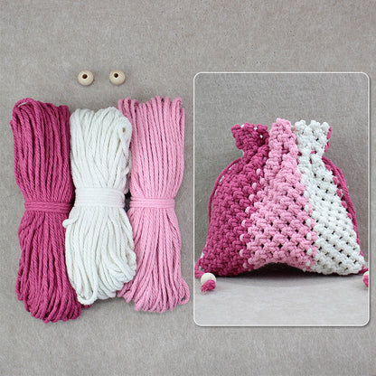Macrame Kit Fortune Bag Storage Weaving Kit | 3-Color Patchwork | Drawstring Closure | Beginner-Friendly | Bead Accent | DIY Gift