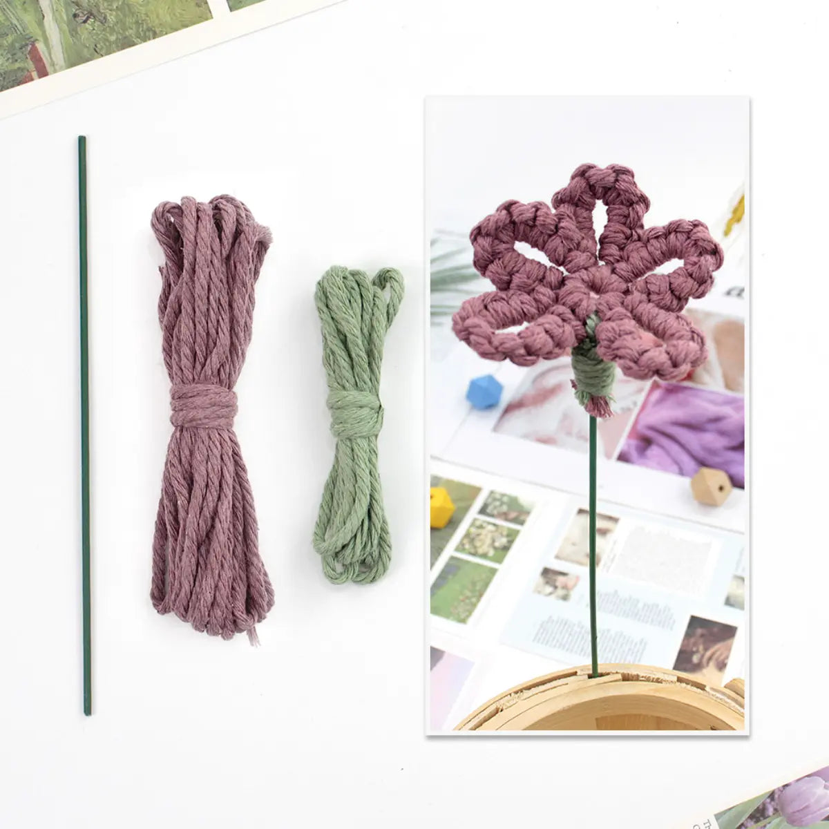 Macrame Kit for Beginners | Hand Woven Flower DIY Set with Weaving Tutorial