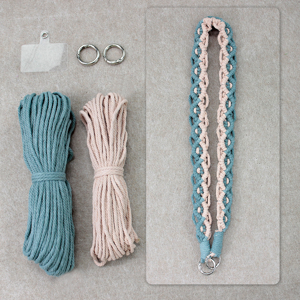 Macrame Kit Diagonal Curl Knot Phone Lanyard/Keychain Kit | Dopamine Contrast Colors | Camera Strap/Bag Strap | Beginner-Friendly