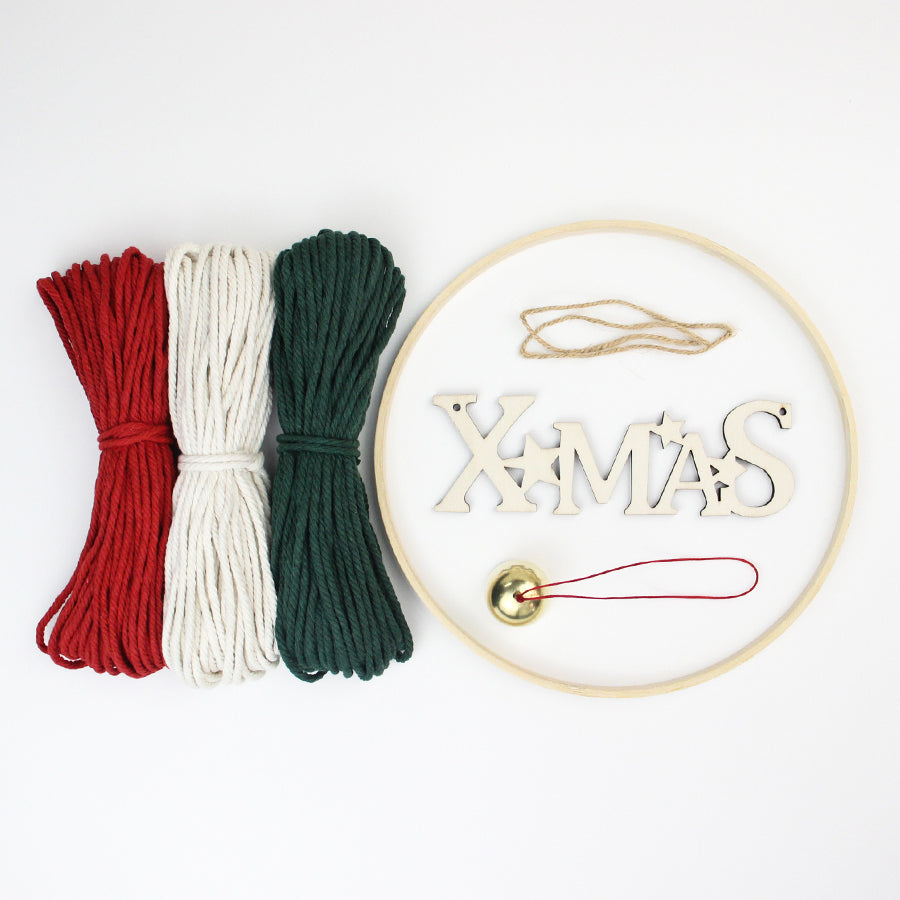Christmas Wreath Weaving Kit Macrame Kit | Letter Wood Piece+Bell | Reusable | Holiday DIY Gift | Beginner-Suitable | Home Holiday Decor | Beginner-Friendly