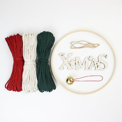 Christmas Wreath Weaving Kit Macrame Kit | Letter Wood Piece+Bell | Reusable | Holiday DIY Gift | Beginner-Suitable | Home Holiday Decor | Beginner-Friendly