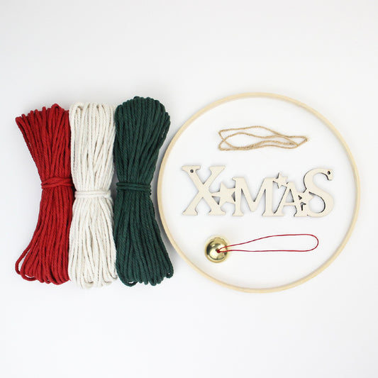Christmas Wreath Weaving Kit Macrame Kit | Letter Wood Piece+Bell | Reusable | Holiday DIY Gift | Beginner-Suitable | Home Holiday Decor | Beginner-Friendly