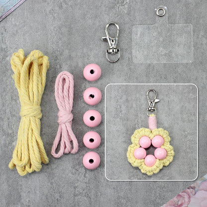 Wood Bead Flower Keychain Weaving Kit Macrame Kit | Multi-Colors | Cute Vitality | Bag Charm/Keychain | Beginner DIY Set
