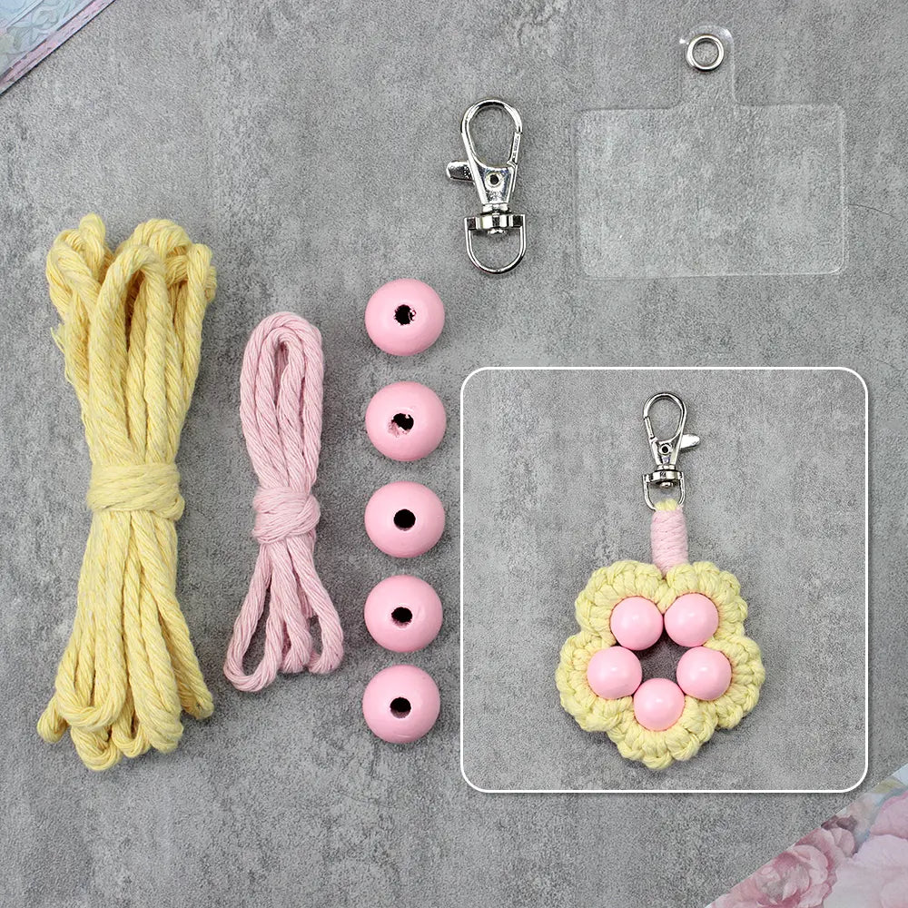 Macrame Kit for Beginners | DIY Wooden‑Bead Flower Macrame Keychain Craft Kit