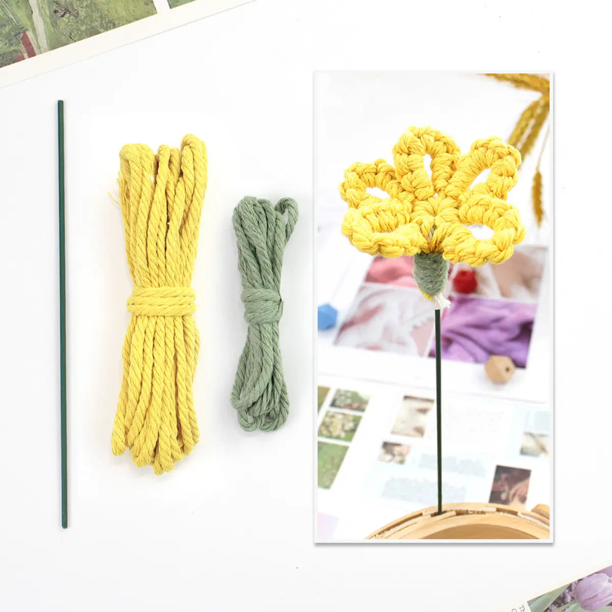Macrame Kit for Beginners | Hand Woven Flower DIY Set with Weaving Tutorial